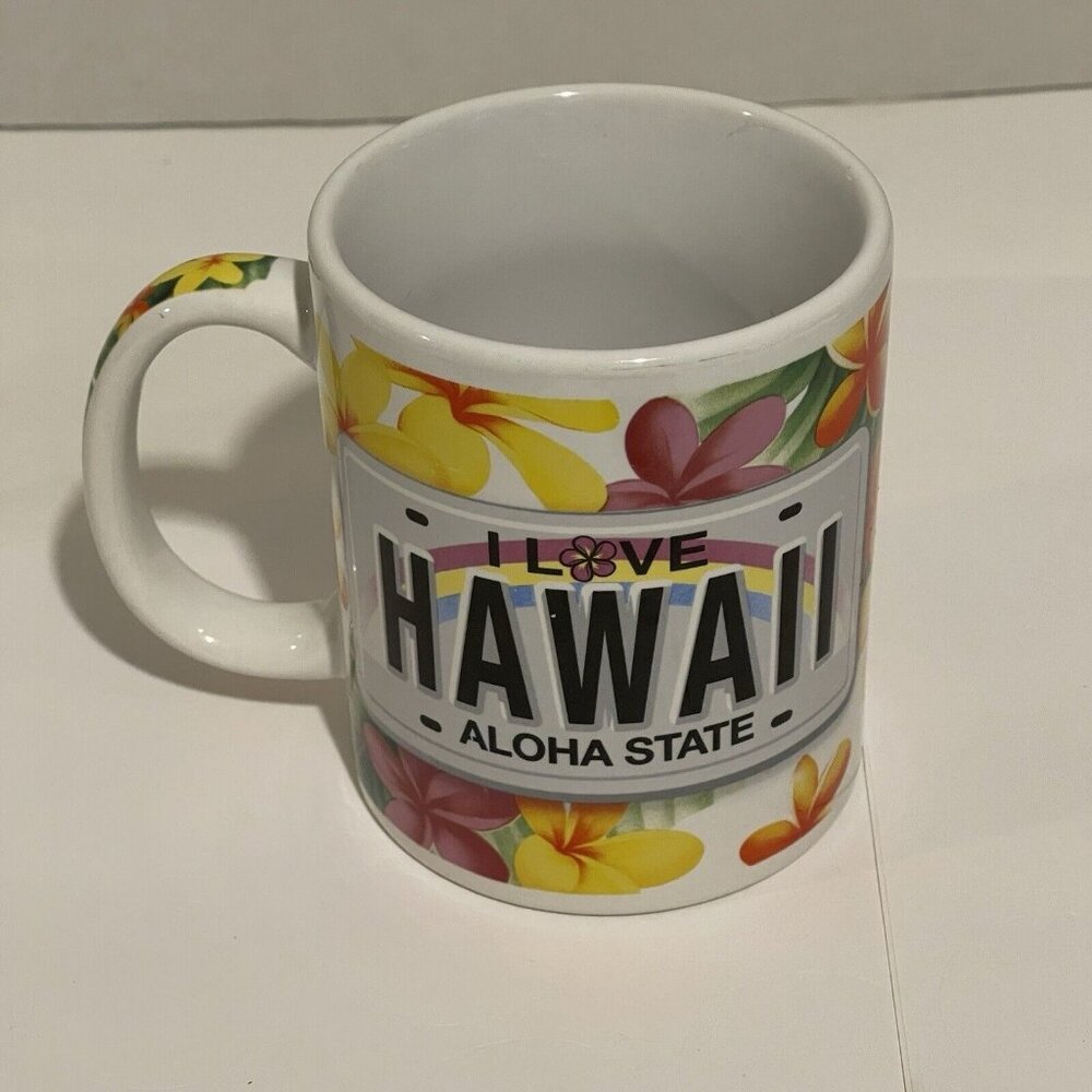 Coffee Mug‎ I Love Hawaii Aloha State Travel Souvenir Plumeria